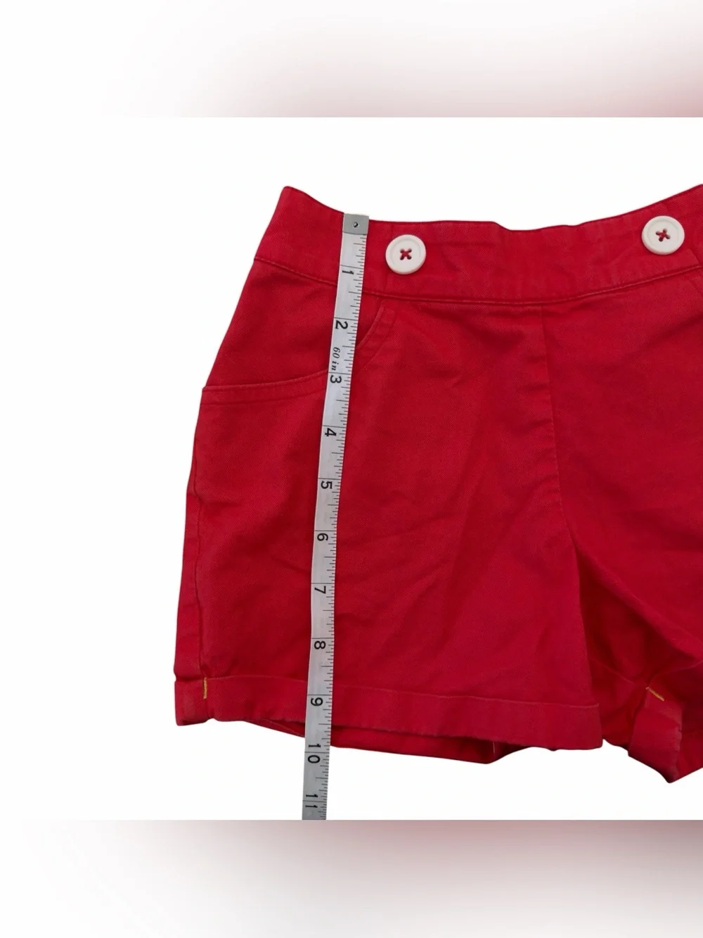 Mini Boden Girls red floral buttoned shorts size 7‎